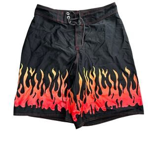 Y2K Flame Graphic Shorts Size 32 Baggy Skater Jnco Style Lightweight